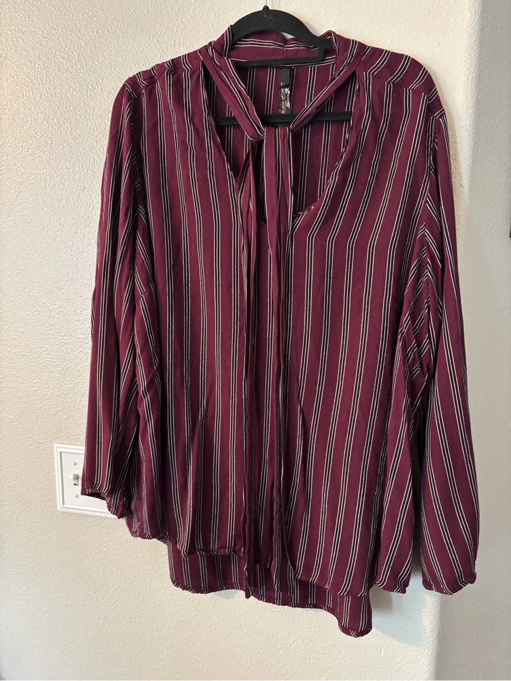 Melissa McCarthy Seven7 Striped Tie-Neck Blouse - Size 3X